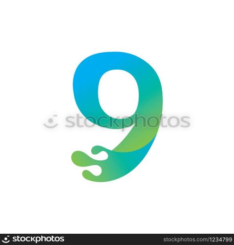 Number 9 logo design with water splash ripple template