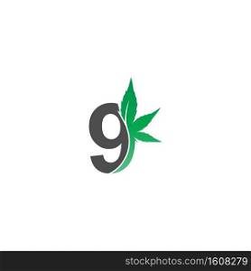 Number 9 logo icon with cannabis leaf design vector illustration