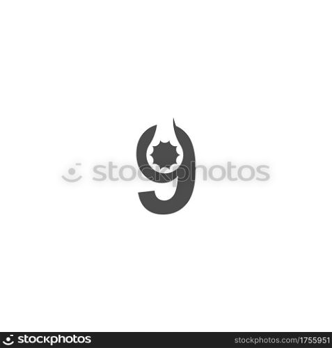 Number 9 logo icon with wrench design vector illustration