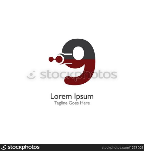 Number 9 with Antom Creative logo or symbol template design