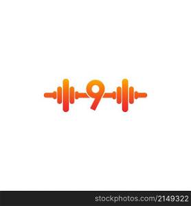 Number 9 with barbell icon fitness design template illustration vector