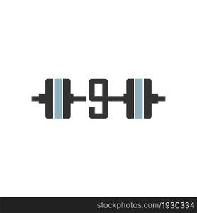 Number 9 with barbell icon fitness design template vector