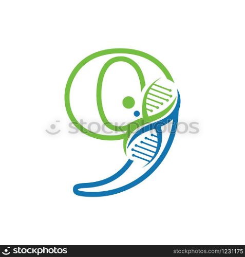 Number 9 with DNA logo Simple creative template icon