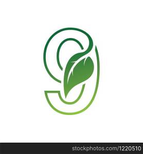 Number 9 with leaf concept logo or symbol template design