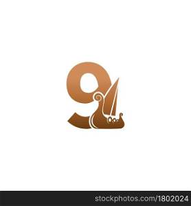 Number 9 with logo icon viking sailboat design template illustration