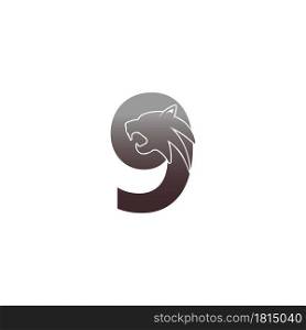 Number 9 with panther head icon logo vector template