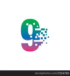 NUMBER 9 with pixel digital logo design gradient concept