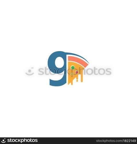 Number 9 with pizza icon logo vector template