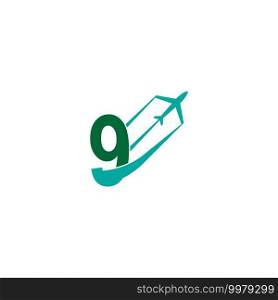 Number 9 with plane logo icon design vector illustration