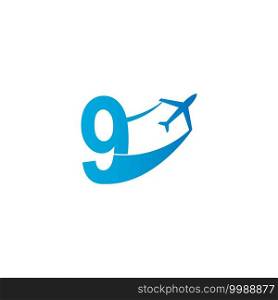 Number 9 with plane logo icon design vector illustration template