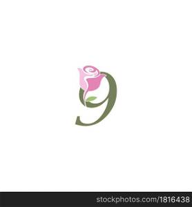 Number 9 with rose icon logo vector template illustration