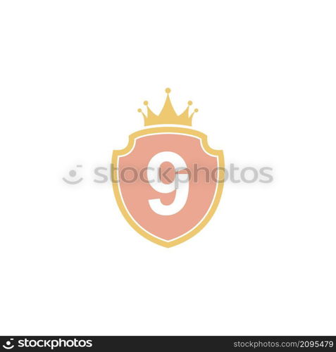 Number 9 with shield icon logo design illustration vector