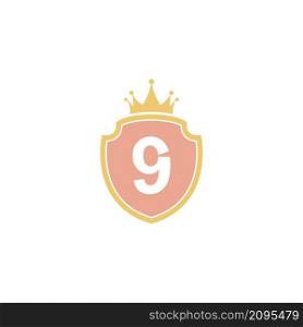 Number 9 with shield icon logo design illustration vector