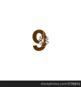 Number 9 with spider icon logo design template vector