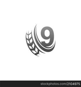 Number 9 with trailing wheel icon design template illustration vector