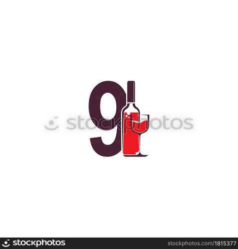 Number 9 with wine bottle icon logo vector template
