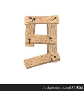 Number 9 wood board font. Nine symbol plank and nails alphabet. Lettering of boards. Country chipboard ABC