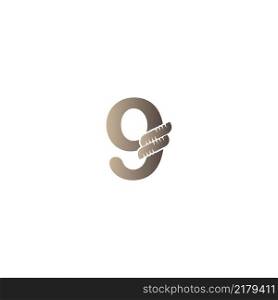 Number 9 wrapped in rope icon logo design illustration vector
