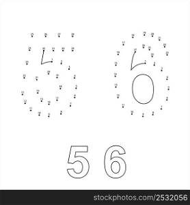 Number Five 5 Six 6 Connect The Dots, Mathematical, Numeral, Numeric, Word, Symbol Vector Art Illustration, Puzzle Game Containing A Sequence Of Numbered Dots
