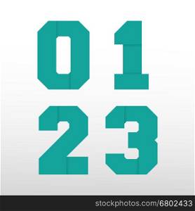 Number font template - origami paper design. Set of numbers 0, 1, 2, 3 logo or icon. Vector illustration