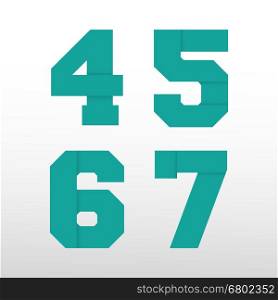 Number font template - origami paper design. Set of numbers 4, 5, 6, 7 logo or icon. Vector illustration