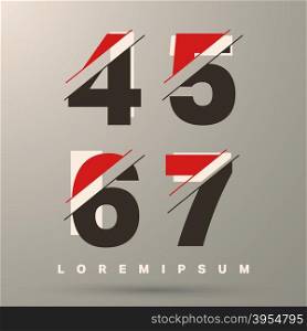 Number font template. Set of numbers 4, 5, 6, 7 logo or icon. Vector illustration.