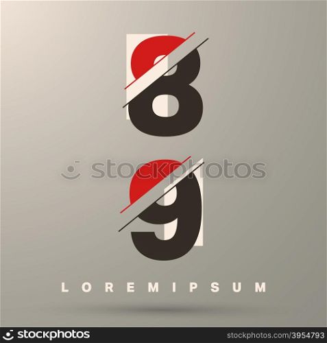 Number font template. Set of numbers 8, 9 logo or icon. Vector illustration.