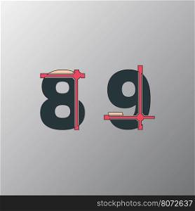 Number font template. Set of numbers 8, 9 logo or icon. Vector illustration