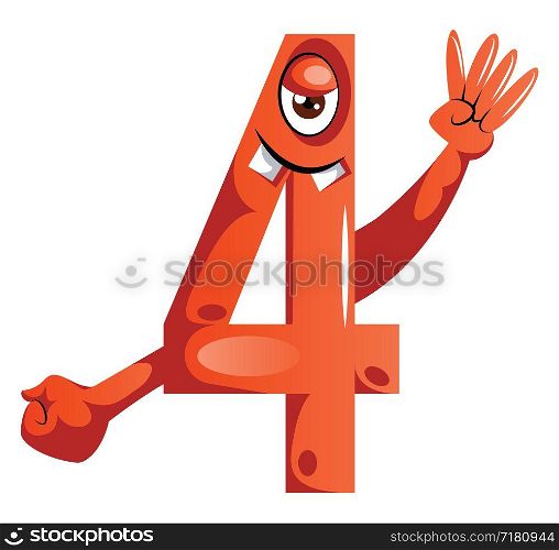 Number four monster showing four fingers illustration vector on white background