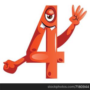 Number four monster showing four fingers illustration vector on white background