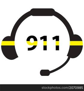 Number icon on white background. 911 Dispatcher Headset sign. Emergency call icon with 911 symbol. flat style.