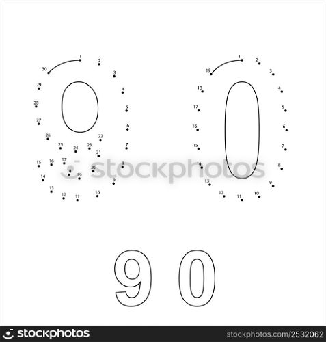 Number Nine 9 Zero 0 Connect The Dots, Mathematical, Numeral, Numeric, Word, Symbol Vector Art Illustration, Puzzle Game Containing A Sequence Of Numbered Dots
