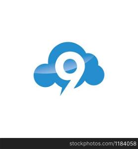 Number Nine with Cloud vector logo design. Technology Hosting Domain Block Chain Server Logo Design.