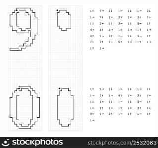 Number Nine Zero Graphic Dictation Drawing, Mathematical, Numeral, Numeric, Word, Symbol Vector Art Illustration, Drawing By Cells