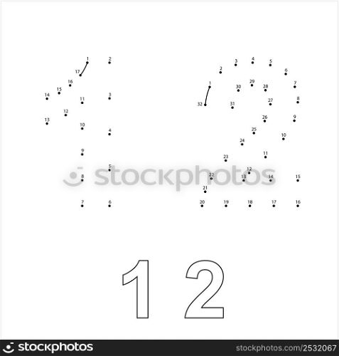 Number One 1 Two 2 Connect The Dots, Mathematical, Numeral, Numeric, Word, Symbol Vector Art Illustration, Puzzle Game Containing A Sequence Of Numbered Dots