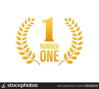 Number one for game design. Award ribbon gold icon number. Contest achievement. Winner banner. Vector stock illustration. Number one for game design. Award ribbon gold icon number. Contest achievement. Winner banner. Vector stock illustration.