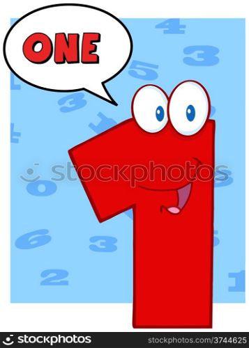 Number One Funny Cartoon Character With Speech Bubble And Text