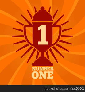 Number one label concept with goblet on bright background. Vector illustration. Number one label concept