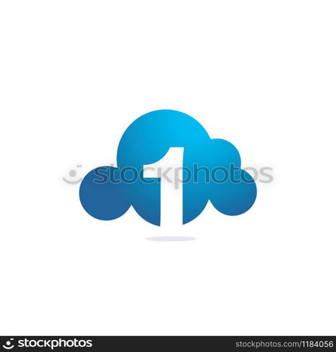 Number One with Cloud vector logo design. Technology Hosting Domain Block Chain Server Logo Design.