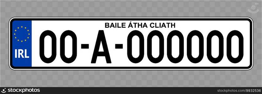 Number plate. Vehicle registration plates of Ireland. Vehicle number plate. 