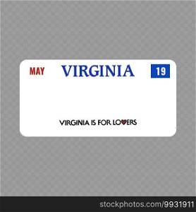 Number plate. Vehicle registration plates of USA state - virginia. Vehicle registration plate