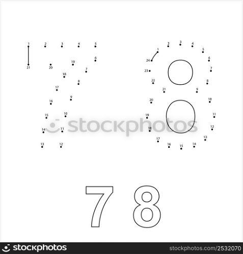 Number Seven 7 Eight 8 Connect The Dots, Mathematical, Numeral, Numeric, Word, Symbol Vector Art Illustration, Puzzle Game Containing A Sequence Of Numbered Dots