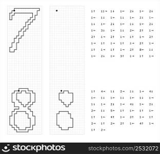 Number Seven 7 Eight 8 Graphic Dictation Drawing, Mathematical, Numeral, Numeric, Word, Symbol Vector Art Illustration, Drawing By Cells