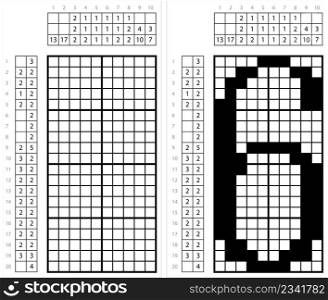 Number Six 6 Nonogram Pixel Art, Mathematical, Numeral, Numeric, Word, Symbol Vector Art Illustration, Logic Puzzle Game Griddlers, Pic-A-Pix, Picture Paint By Numbers, Picross