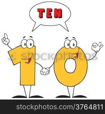 Number Ten Cartoon Character With Speech Bubble And Text