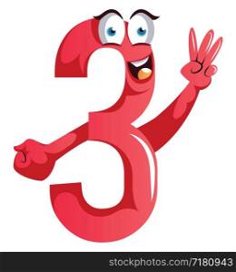Number three monster showing three fingers illustration vector on white background