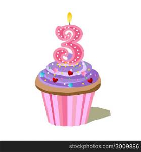 Number three pink cupcake