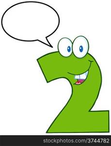Number Two Funny Cartoon Character With Speech Bubble