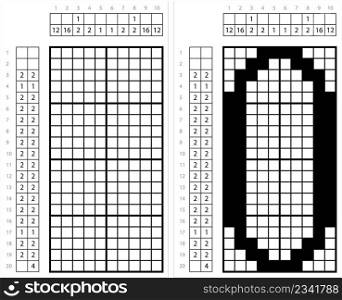 Number Zero 0 Nonogram Pixel Art, Mathematical, Numeral, Numeric, Word, Symbol Vector Art Illustration, Logic Puzzle Game Griddlers, Pic-A-Pix, Picture Paint By Numbers, Picross