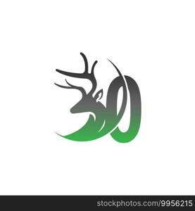 Number Zero icon logo with deer illustration design vector